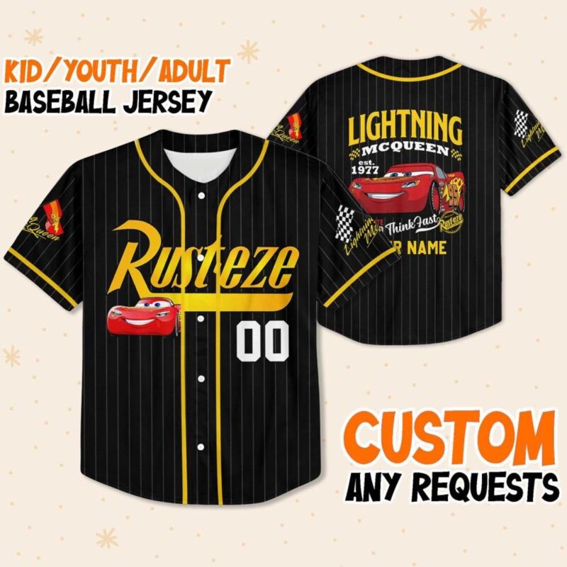 Custom Lightning McQueen Baseball Jersey Disney Cars