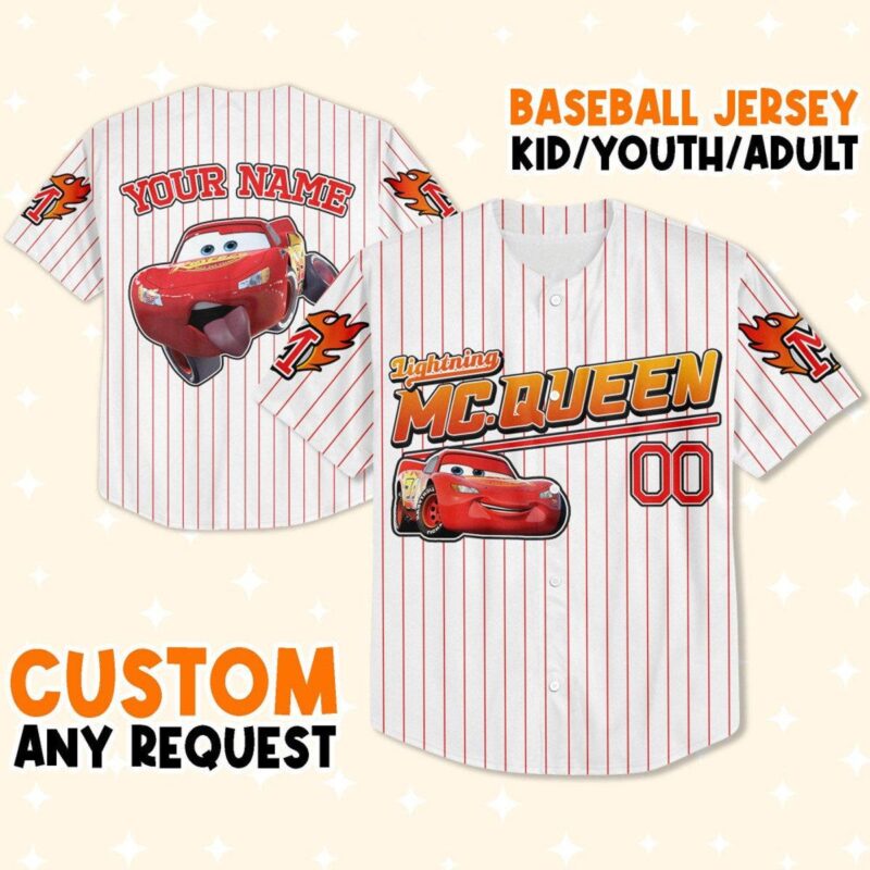Custom Lightning McQueen Baseball Jersey Personalized with Your Name