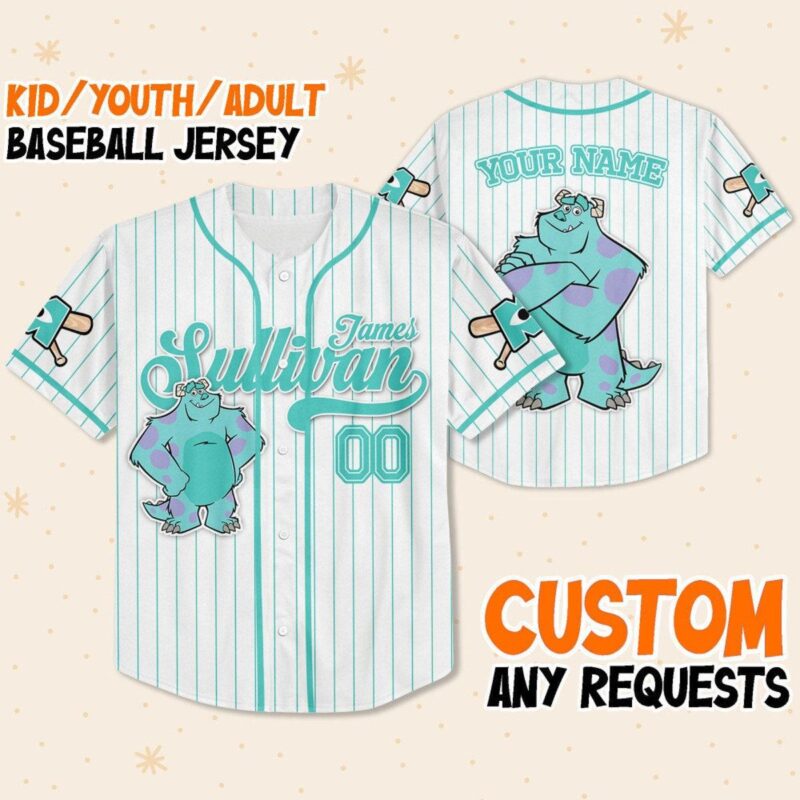 Custom Disney Monster Inc James Sullivan Baseball Jersey
