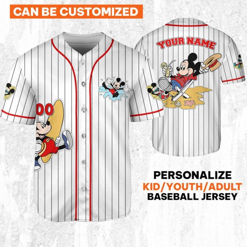 Personalize Disney Mickey Mouse Summer White Red Baseball Jersey