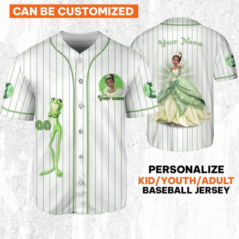 Personalize Disney Princess Tiana White Green Baseball Jersey