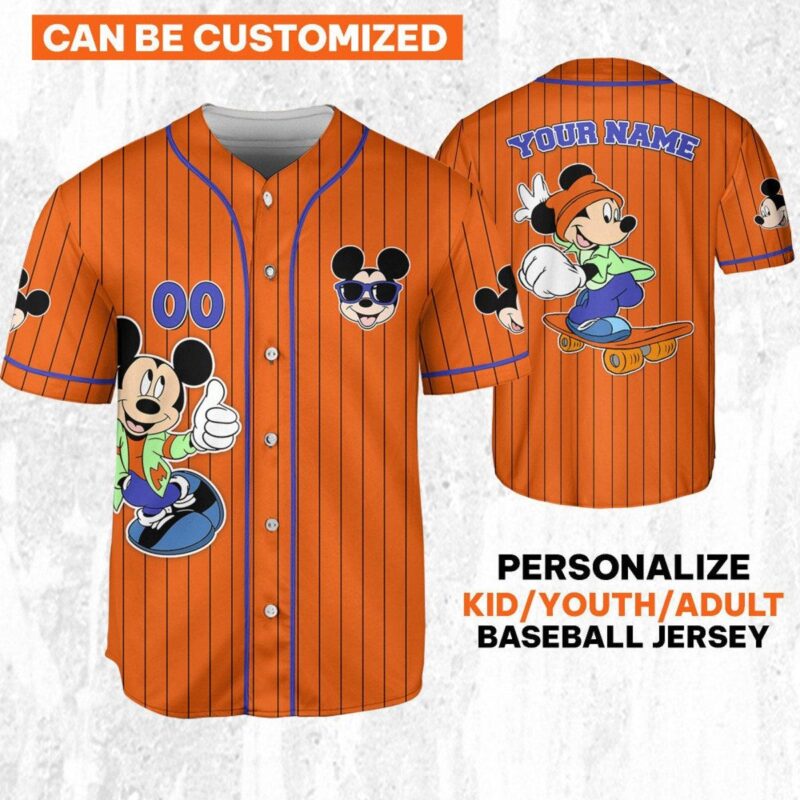 Personalize Mickey Mouse Happy Young Orange Blue Dark Baseball Jersey