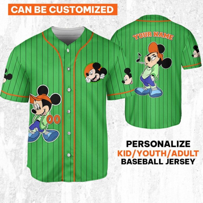 Personalize Disney Mickey Mouse Young Green Orange Baseball Jersey