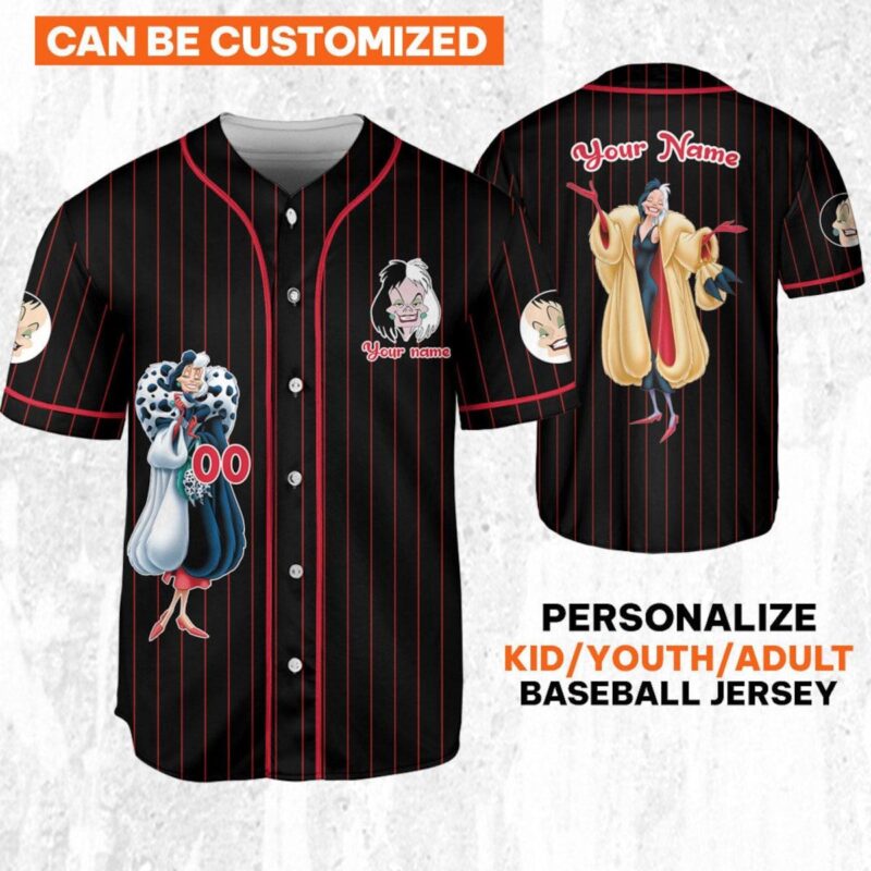 Personalize Disney 101 Dalmatians Cruella De Vil Black Yellow Baseball Jersey