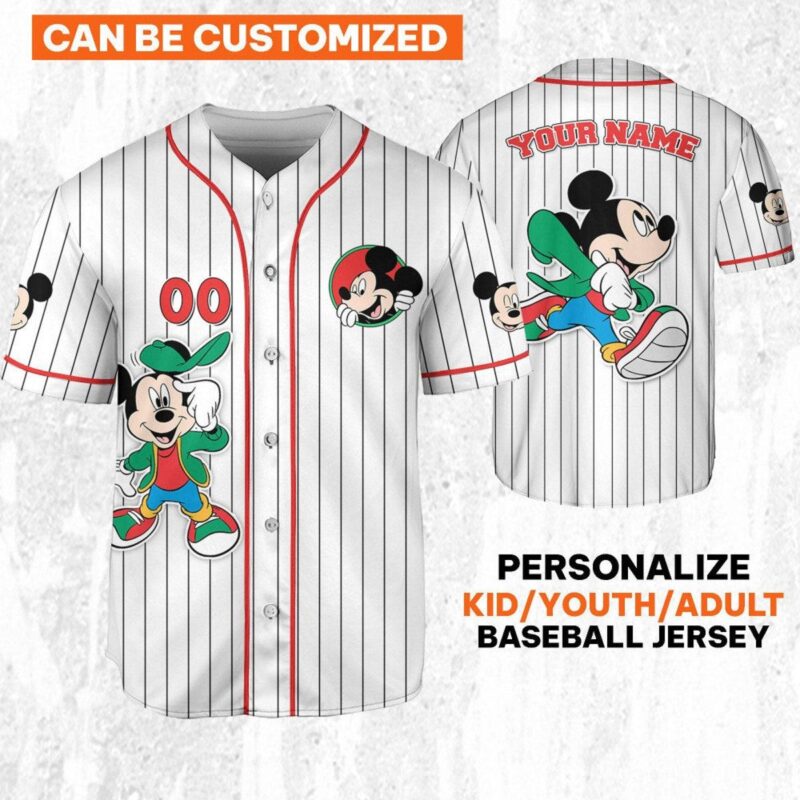 Personalize Disney Mickey Mouse Young Smile White Red Baseball Jersey