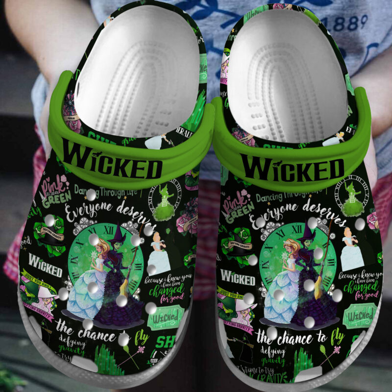 Wicked Movie Crocs Crocband Clogs Shoes Comfortable For Men Women and Kids -