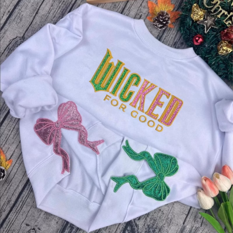 Wicked Glitter Colorful Embroidered Sweatshirt, Defy Gravity Broomstick Magic Wand Hoodie, Wizard of Oz Movie, Gift For Her