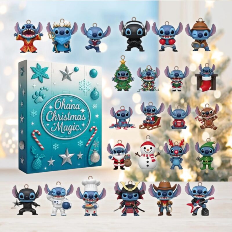 Alien Character Advent Calendar, 24 Blue Creature Ornaments, Christmas Countdown Gift