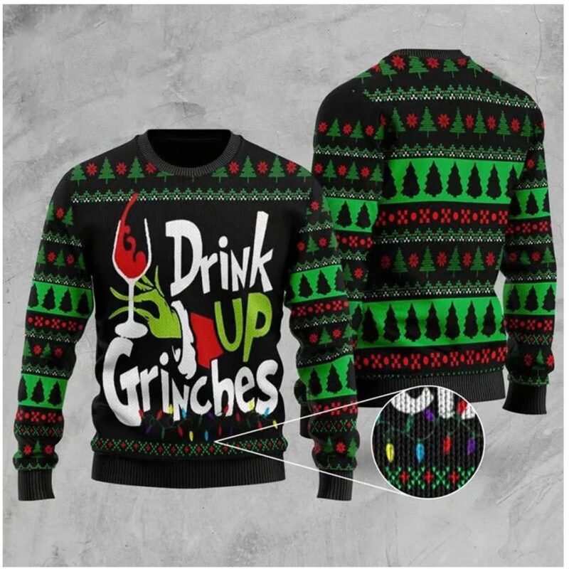 Drink Up Grinches Ugly Christmas Sweater Funny Ugly Sweater Size S-5XL
