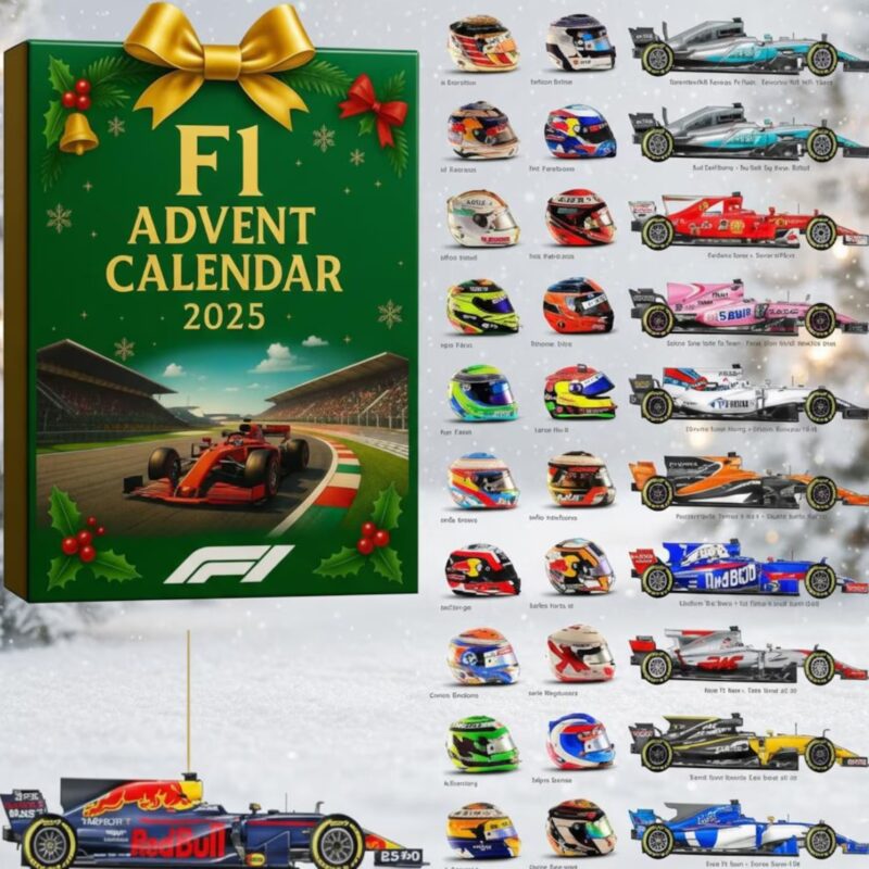 F1 Advent Calendar 2025 – 24 Days of Mini Race Cars & Helmets – Xmas Countdown Gift Box for
