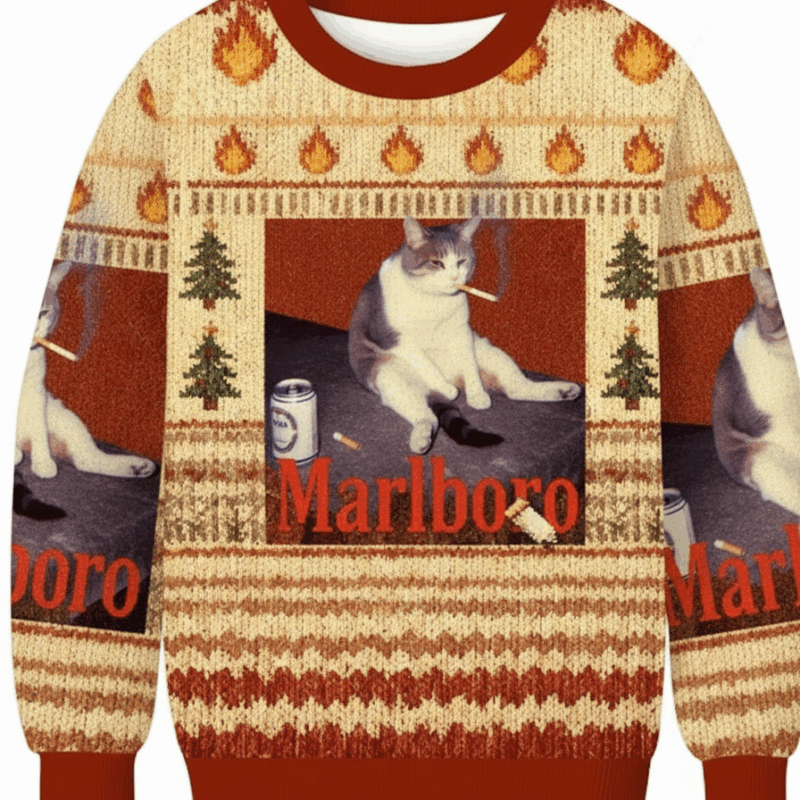 Cat Malboro Meme V2 Christmas Ugly Sweater, Gift for Fan Christmas Gift - Tourlaxy