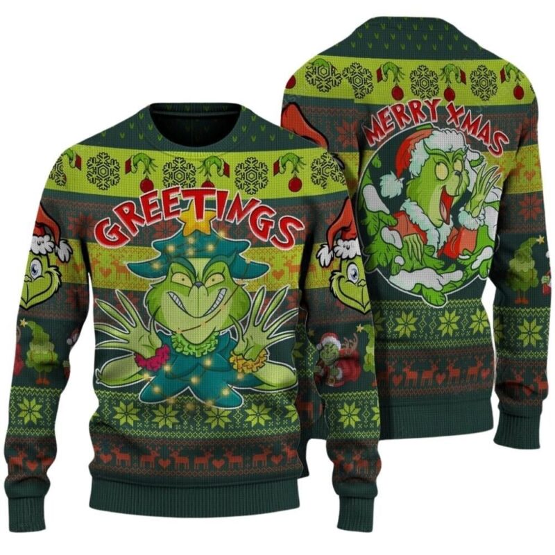 Grinch Greetings Green Monster Ugly Christmas Sweater