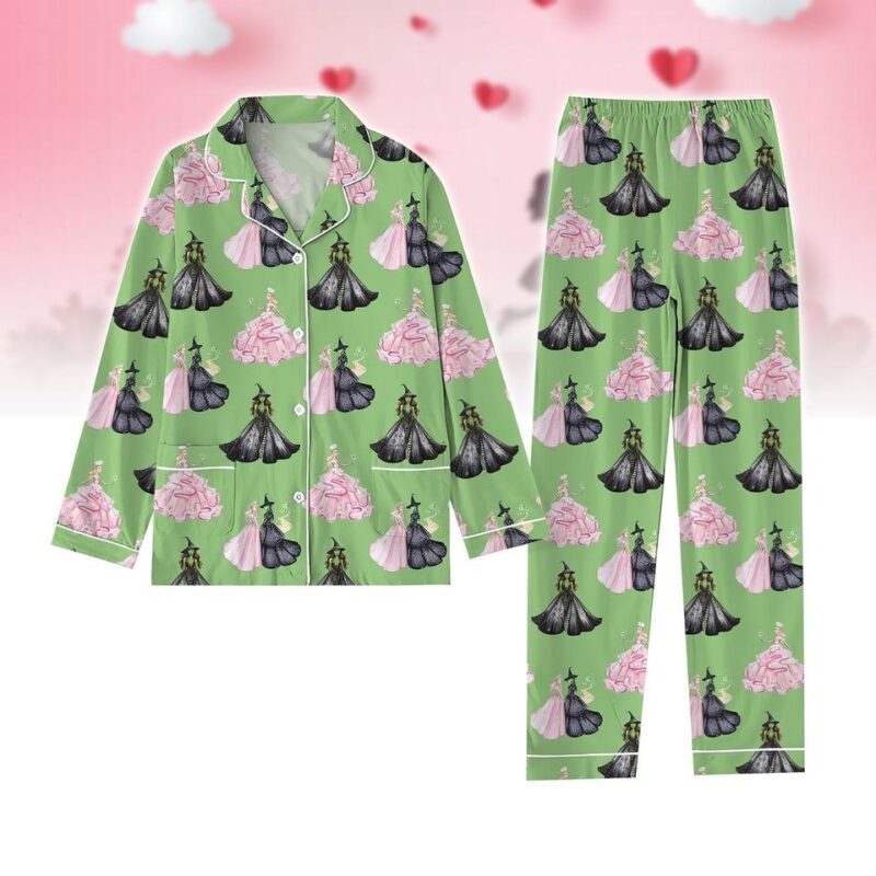 Wicked Pajamas Set Green Satin Long Set, Christmas Gift