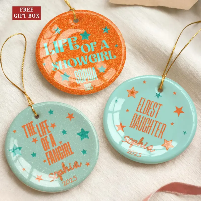 Personalized Glitter Taylor Swift Christmas 2-side printed Ornament, Retro Showgirl Swiftie Gift
