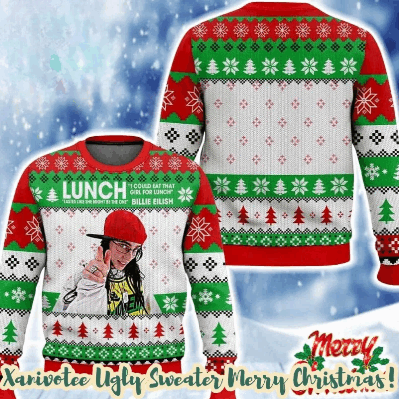 Billie Eilish Lunch Sweater Christmas Gift, 2025 Christmas Ugly Sweater