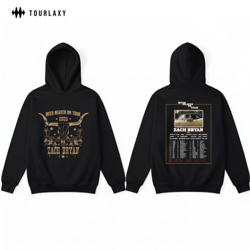 With Heaven On Tour Zach Bryan Statement Black Hoodie - Tourlaxy