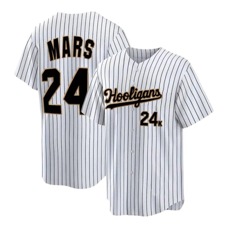 Bruno Mars 24K Hooligans Pinstripe Baseball Jersey Magic White