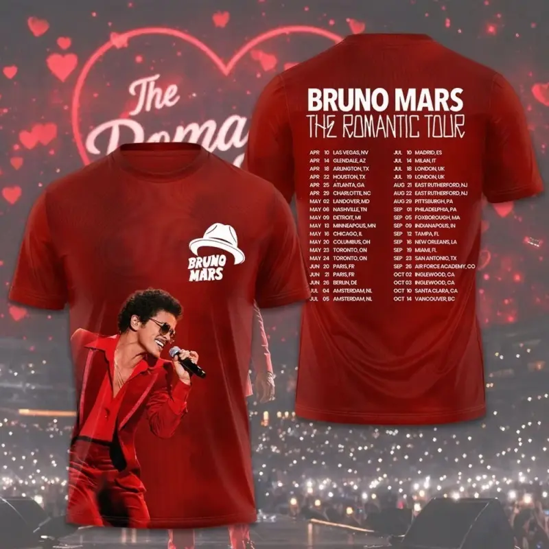 Romatic Tour - Bruno Mars Tour 3D Shirt and Hoodie