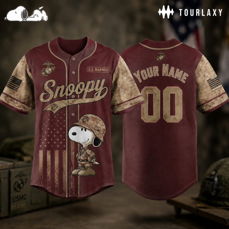 US Marine x Snnopy Baseball Jersey, Custom Your Name V1