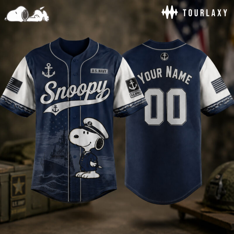US Navy x Snnopy Baseball Jersey, Custom Your Name