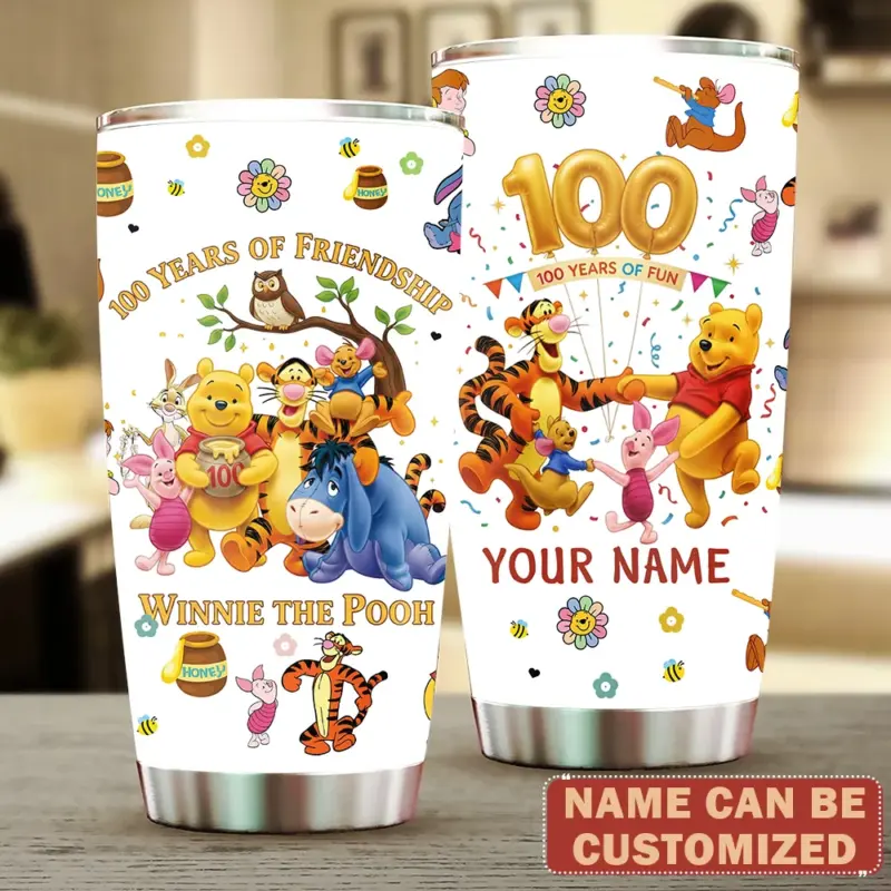 Personalized Winnie-the-Pooh 100th Anniversary Tumbler Cup 20 Oz V8