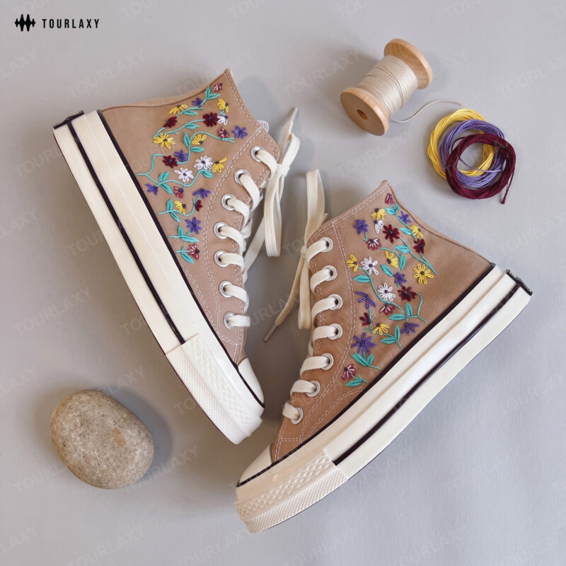 Piano Flower - Showgirl Hand Embroidred High Chuck Shoes