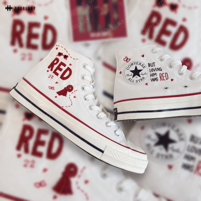 Red Version Hand Embroidred High Chuck Shoes