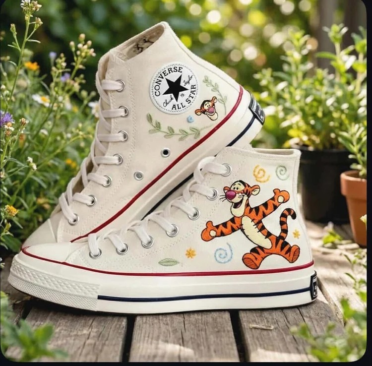 Tiger - Hand Embroidered High Chuck Shoes V4