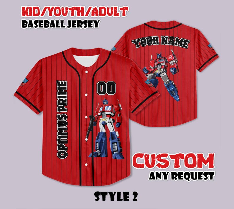 Custom Red and Blue Robot Baseball Jersey Red