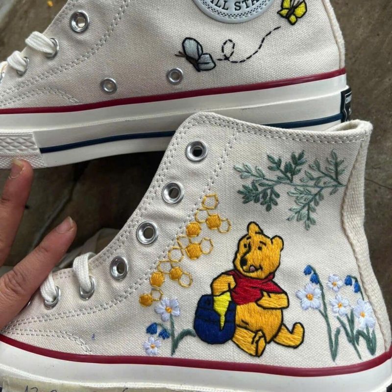 Winnie The Pooh - Hand Embroidered High Chuck Shoes V5