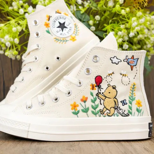 Winnie The Pooh - Hand Embroidered High Chuck Shoes v1