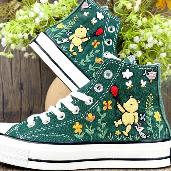 Winnie The Pooh - Hand Embroidered High Chuck Shoes V3