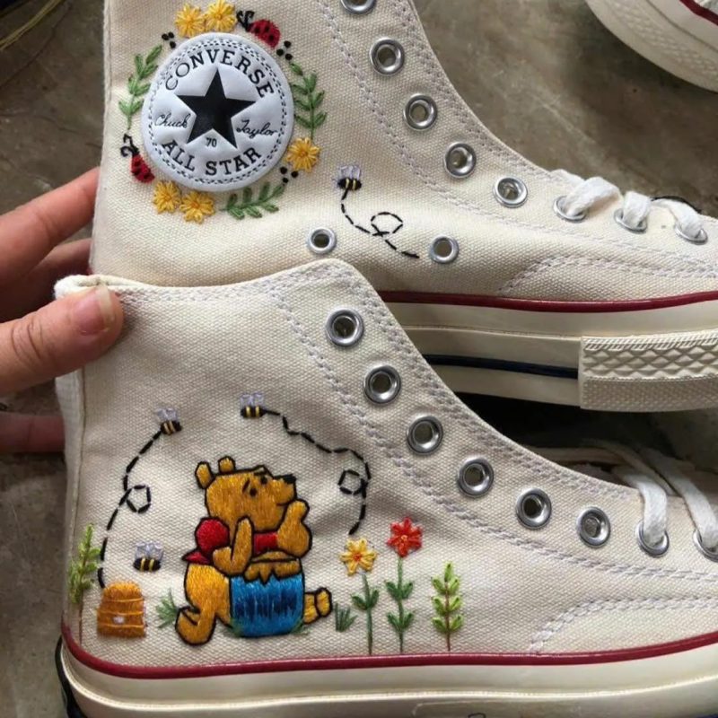 Winnie The Pooh - Hand Embroidered High Chuck Shoes V2